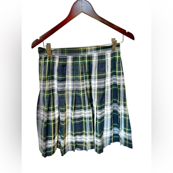 San Moire 90s Vintage Plaid Skirt Green Mini Length Size 12 Vintage School - Picture 3 of 5